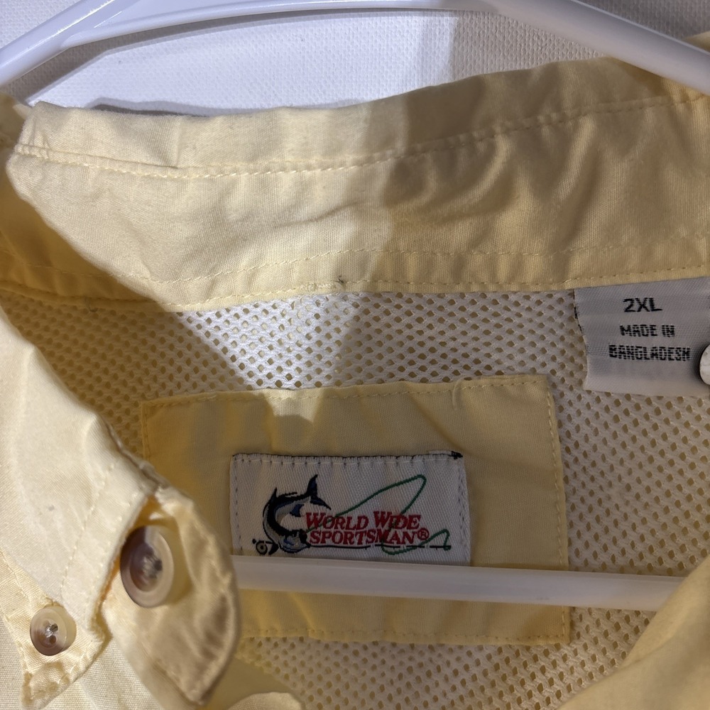 World Wide Sportsman Fishing Shirt 2XL Yellow Vented Mesh Lined Outdoor - Picture 2 of 16